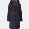 Women's Long Slim Fit Duffle Coat Navy Royal Stewart
