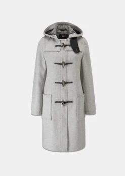 Women's Long Slim Fit Duffle Coat Silver Prince Of Wales