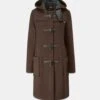 Women's Long Slim Fit Duffle Coat Brown Tartan