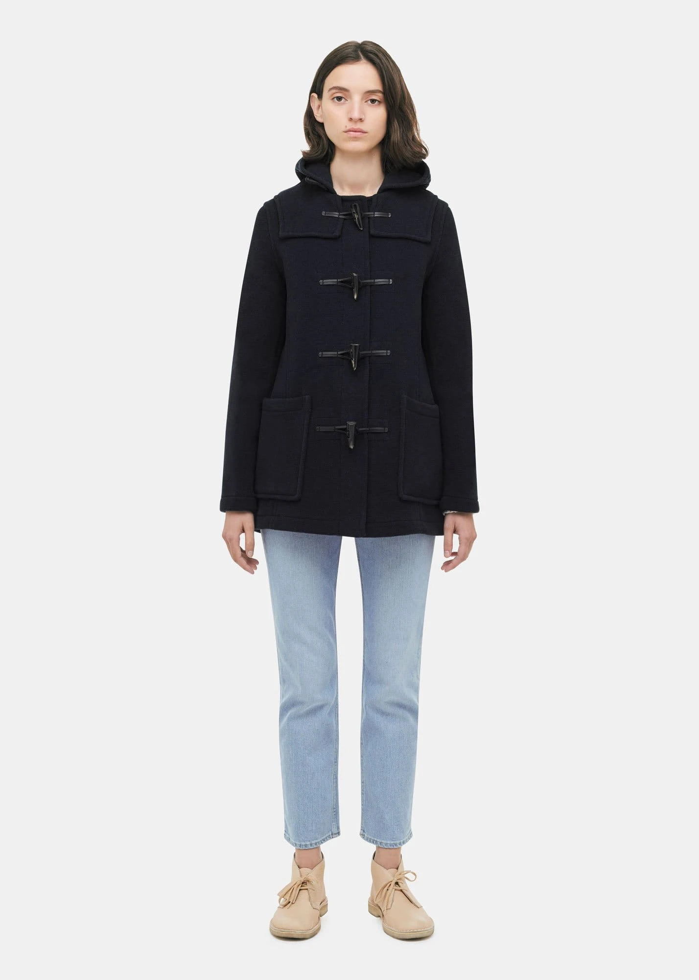 Short Slim Fit Duffle Coat Navy Check - Image 2