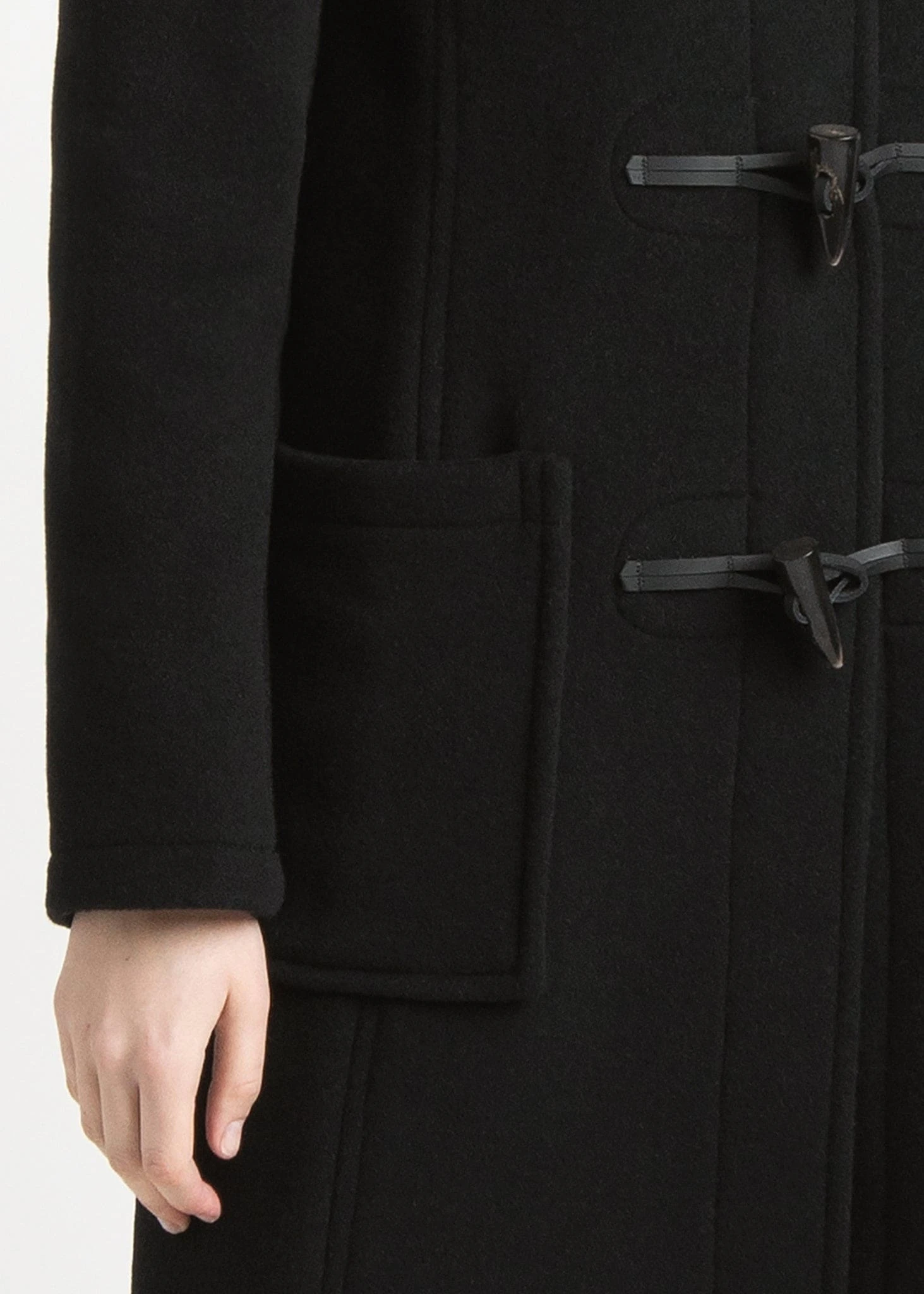 Women's Long Slim Fit Duffle Coat Black Royal Stewart - Image 3