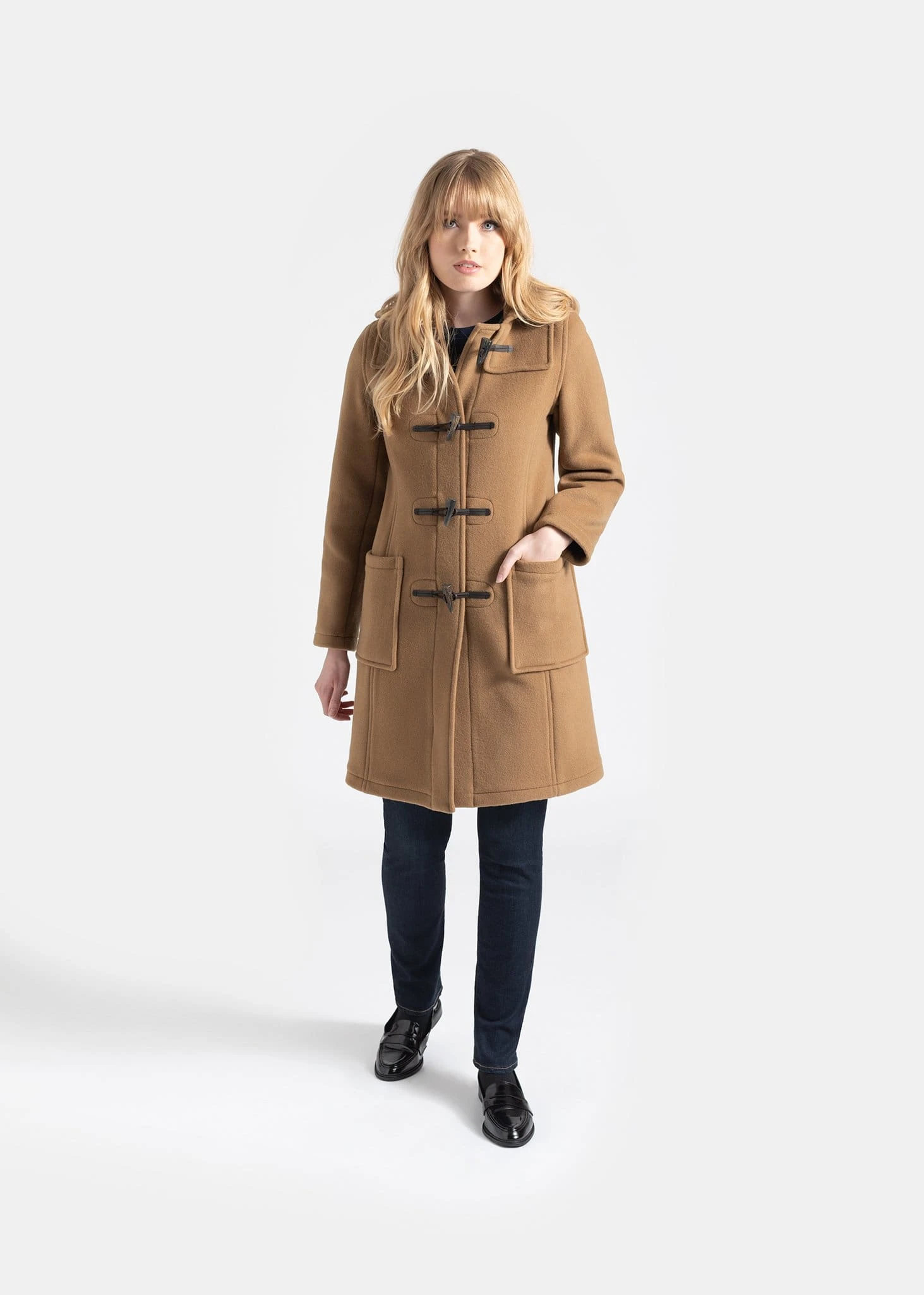 Women's Long Slim Fit Duffle Coat Camel Buchanan - Image 2